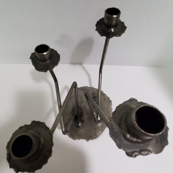 Vintage Signed Val Barbera Brutalist Metal Candelabra 5 Arm Candle Holder - Picture 7 of 16